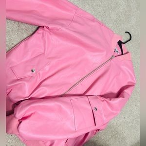 Pink varsity leather jacket